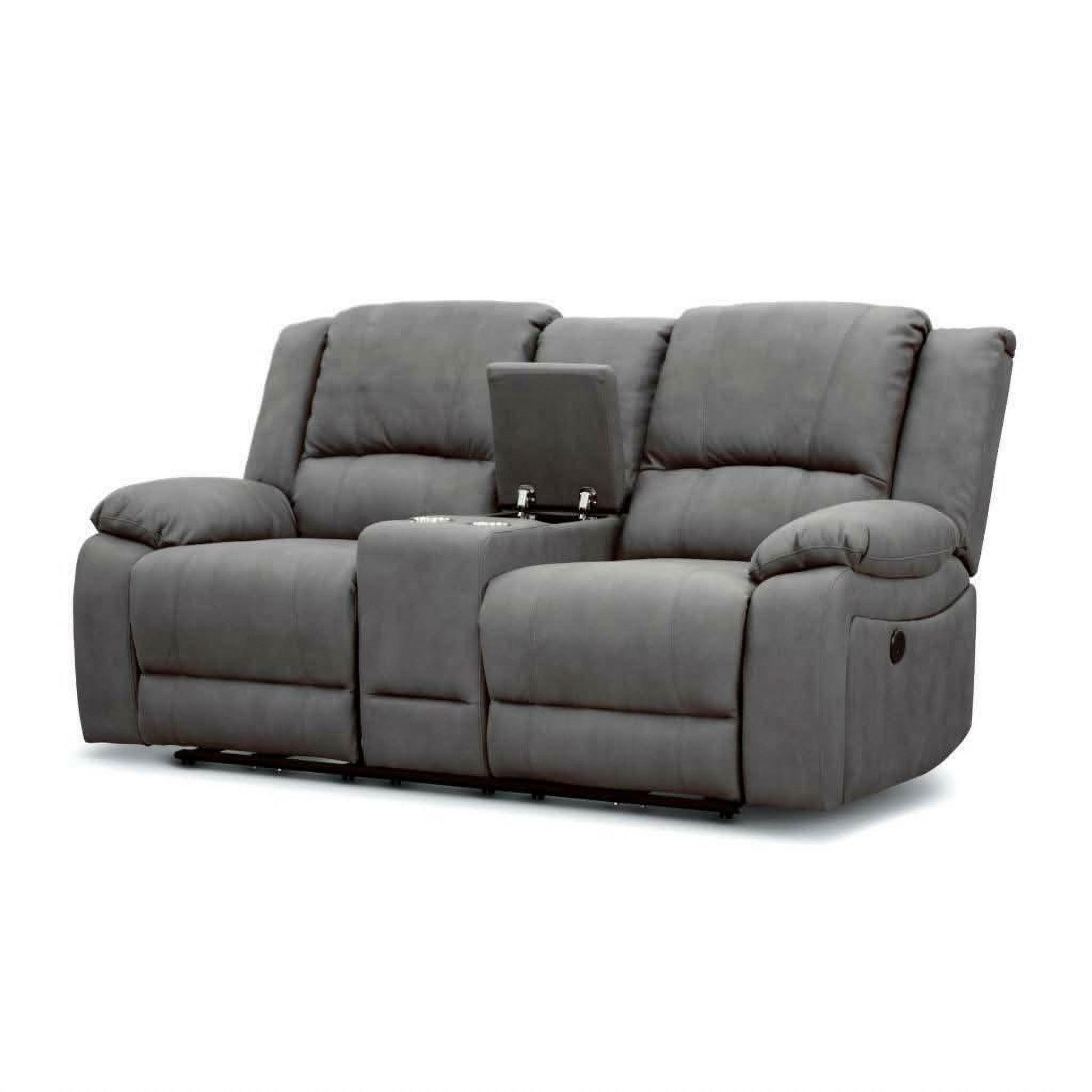 Dorval 2-Seater Electric Recliner Sofa with Console in Onyx - Chocolate Wood