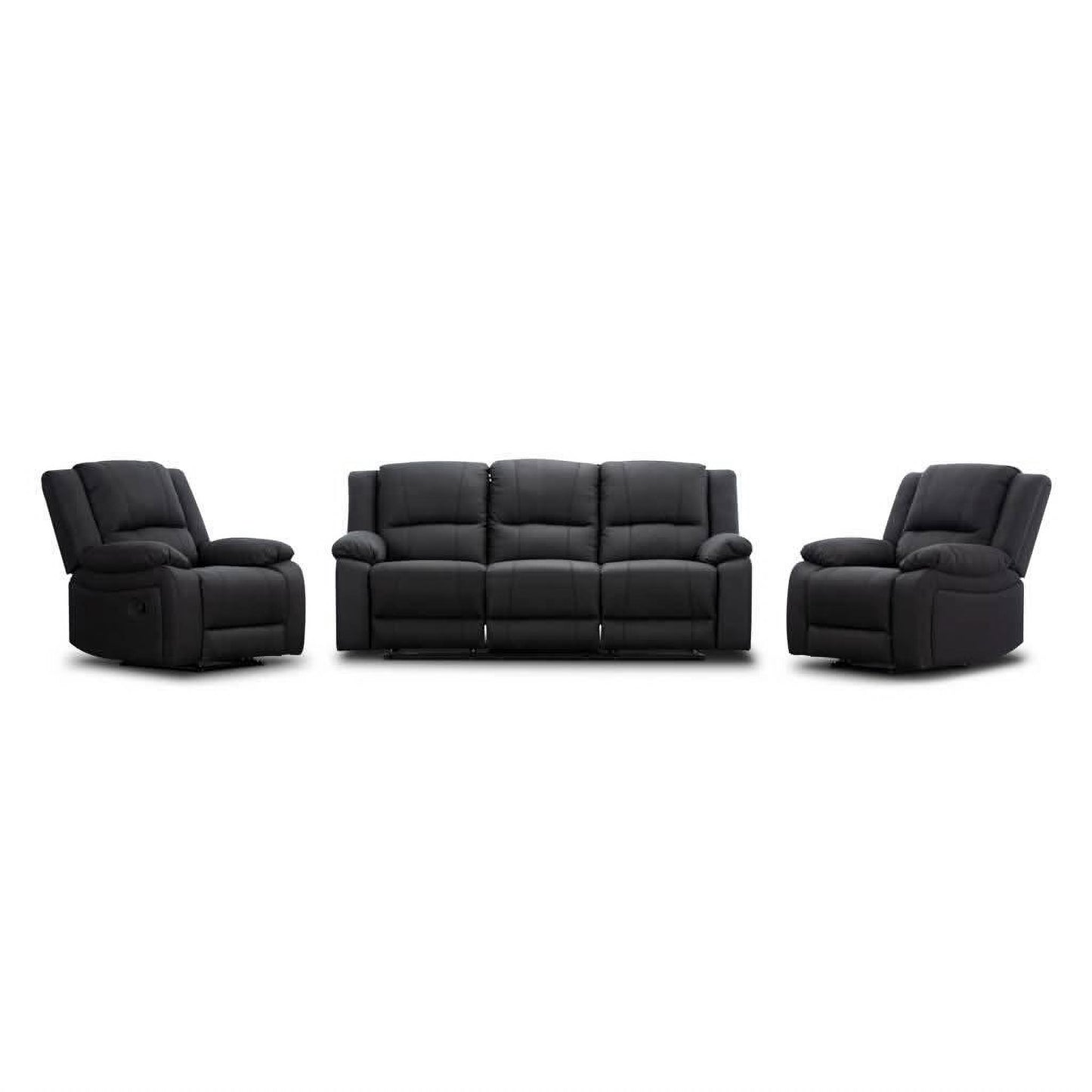 Dorval 3-Seater + 2 Single Recliners Suite in Latte - Chocolate Wood