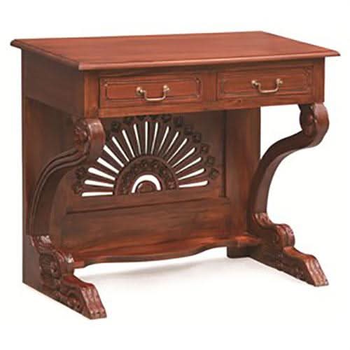 Double-Drawer Solid Mahogany Desk W-Fan Carving - Mahogany - SPECIAL ORDER ONLY - MyChocolateWood