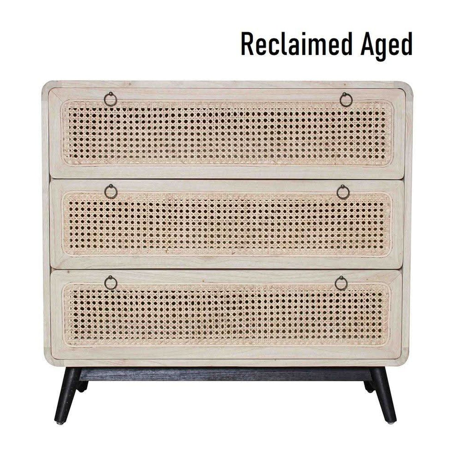 DRAPER MINDI WOOD 3 DRAWER TALLBOYCHEST OF 3 DRAWERS - RECLAIMED AGED FINISH