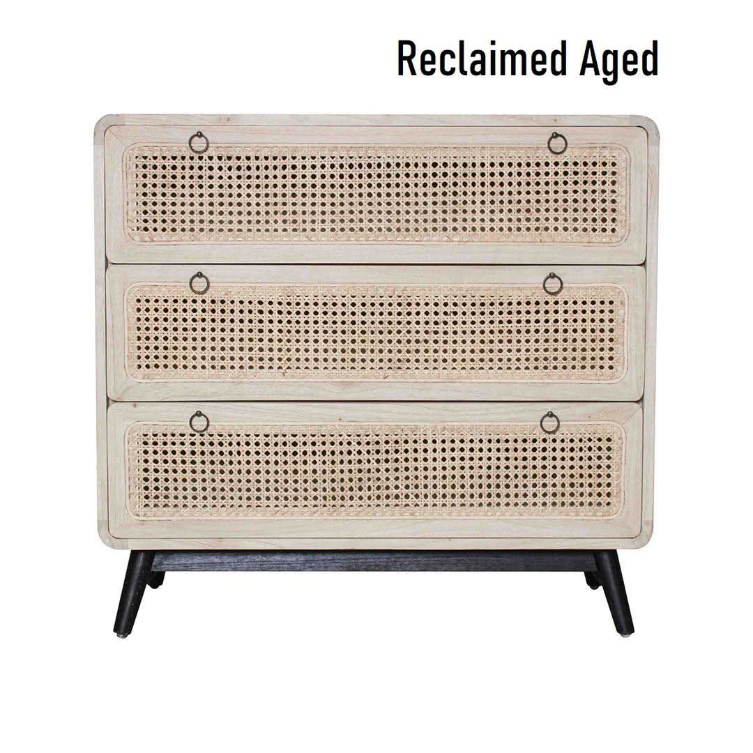 DRAPER MINDI WOOD 3 DRAWER TALLBOYCHEST OF 3 DRAWERS - RECLAIMED AGED FINISH - MyChocolateWood