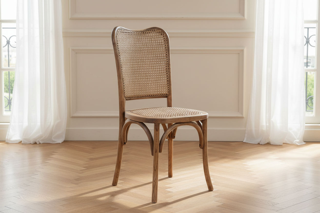 DUMAS SOLID OAK & RATTAN ARCHED BACK DINING CHAIR NATURAL - MyChocolateWood