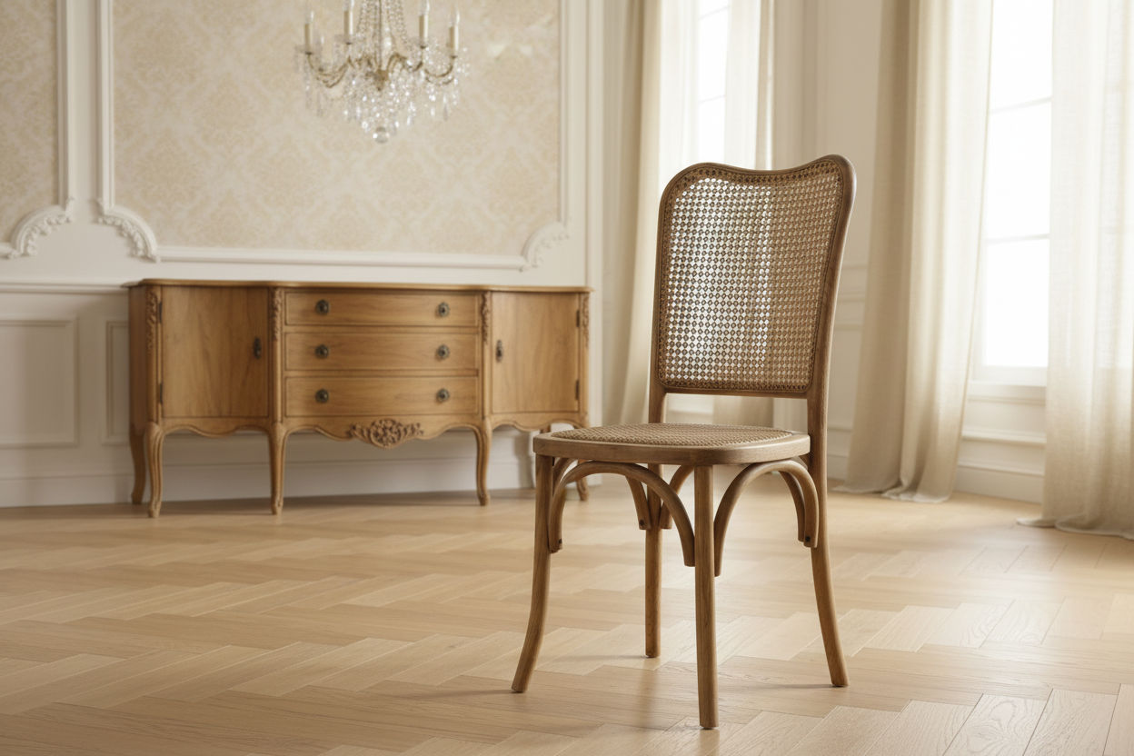 DUMAS SOLID OAK & RATTAN ARCHED BACK DINING CHAIR NATURAL - MyChocolateWood