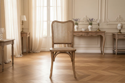 DUMAS SOLID OAK & RATTAN ARCHED BACK DINING CHAIR NATURAL - MyChocolateWood