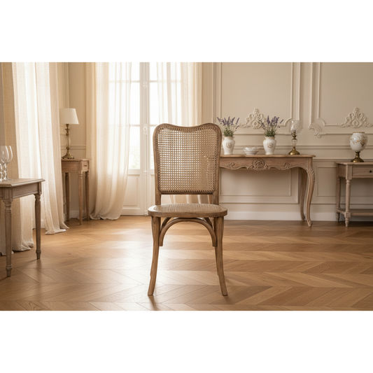 DUMAS SOLID OAK & RATTAN ARCHED BACK DINING CHAIR NATURAL - MyChocolateWood