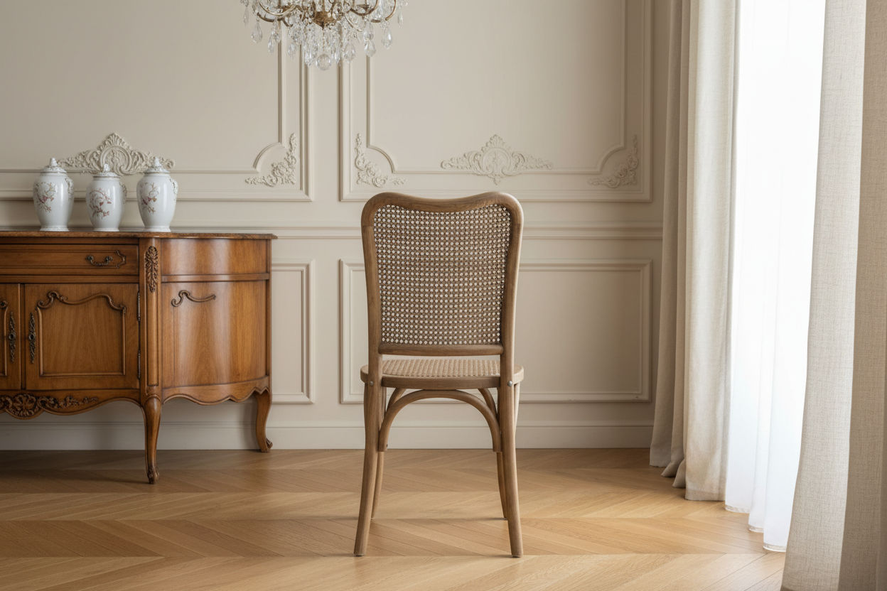 DUMAS SOLID OAK & RATTAN ARCHED BACK DINING CHAIR NATURAL - MyChocolateWood