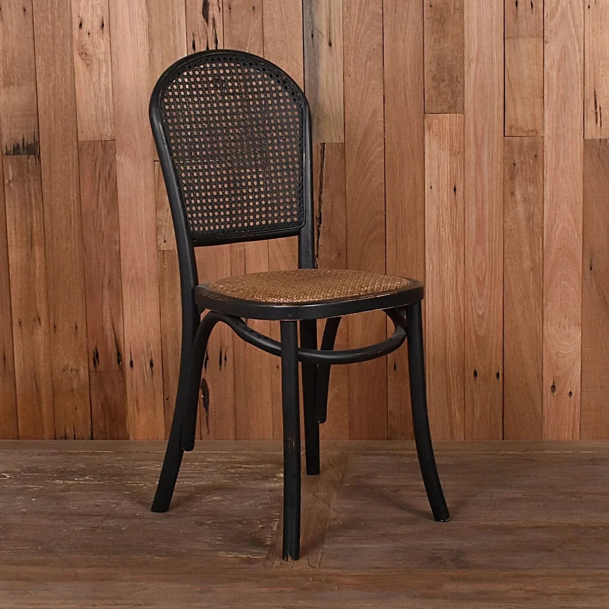 Dumas Solid Oak & Rattan Dining Chair in Black - Chocolate Wood