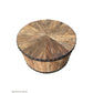DUNLOE RECYCLED ELM PARQUET DRUM COFFEE TABLE WITH DARK IRON RING - MyChocolateWood