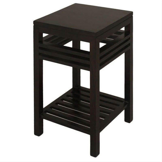 Ebony Solid Mahogany Side Table with Shelf in Chocolate - Chocolate Wood