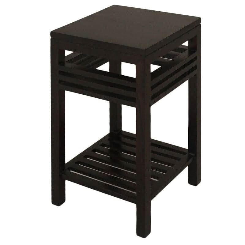 Ebony Solid Mahogany Side Table with Shelf in Chocolate - Chocolate Wood