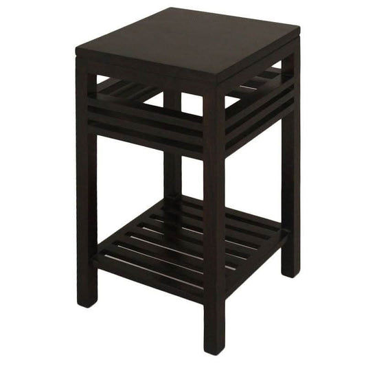 Ebony Solid Mahogany Side Table with Shelf in Chocolate - Chocolate Wood