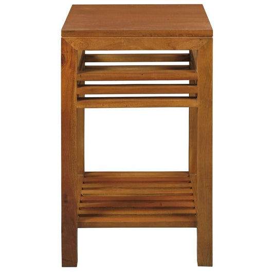 EBONY SOLID MAHOGANY SIDE TABLE WITH SHELF - LIGHT PECAN - MyChocolateWood