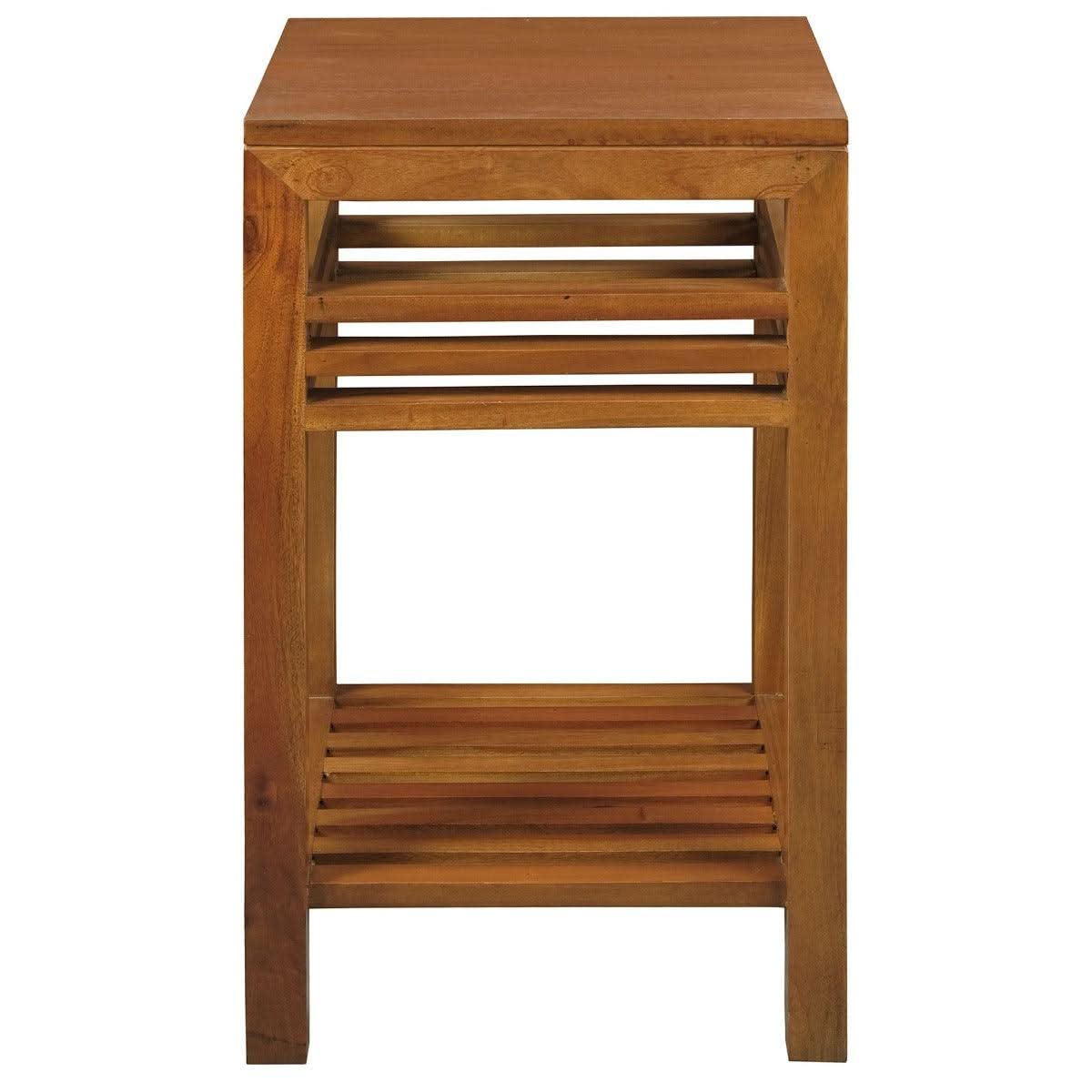 Ebony Solid Mahogany Side Table with Shelf in Light Pecan - Chocolate Wood