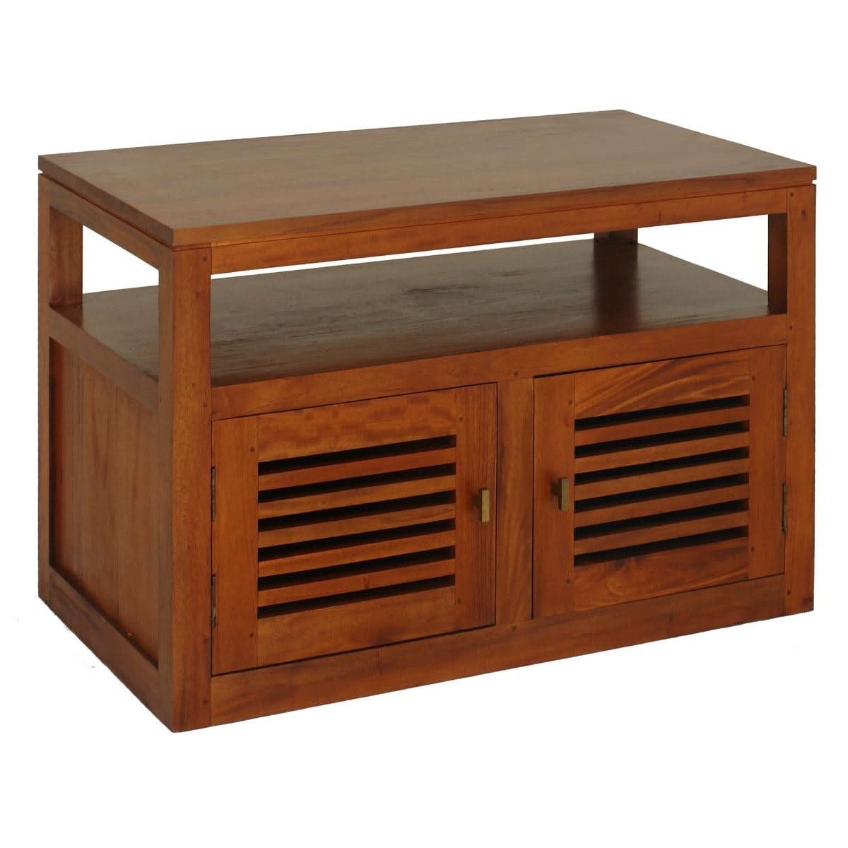 EBONY SOLID MAHOGANY TV UNIT 2 DOORS - LIGHT PECAN - MyChocolateWood