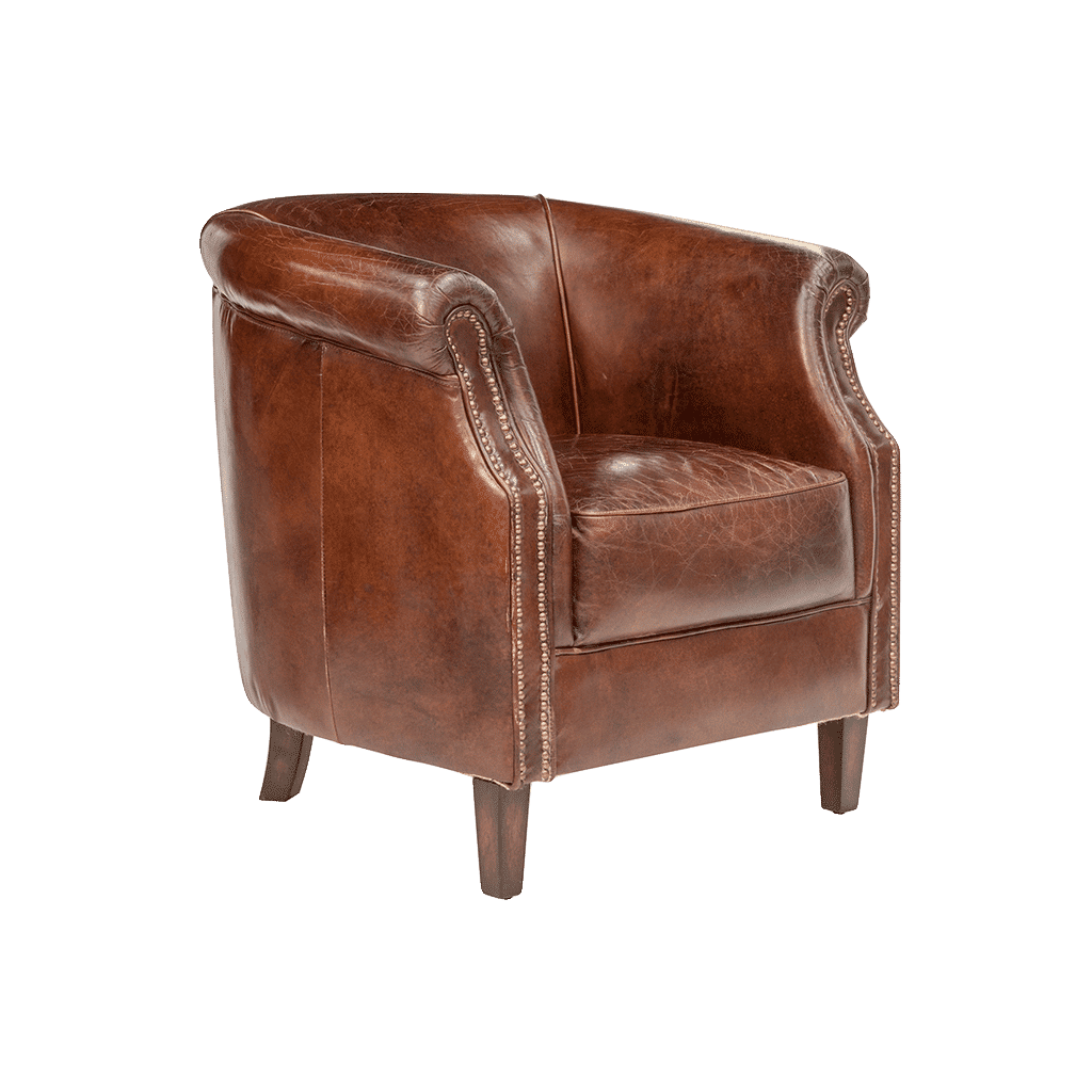 ECLIPSE AGED LEATHER TUB CHAIR - MyChocolateWood