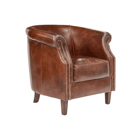 ECLIPSE AGED LEATHER TUB CHAIR - MyChocolateWood