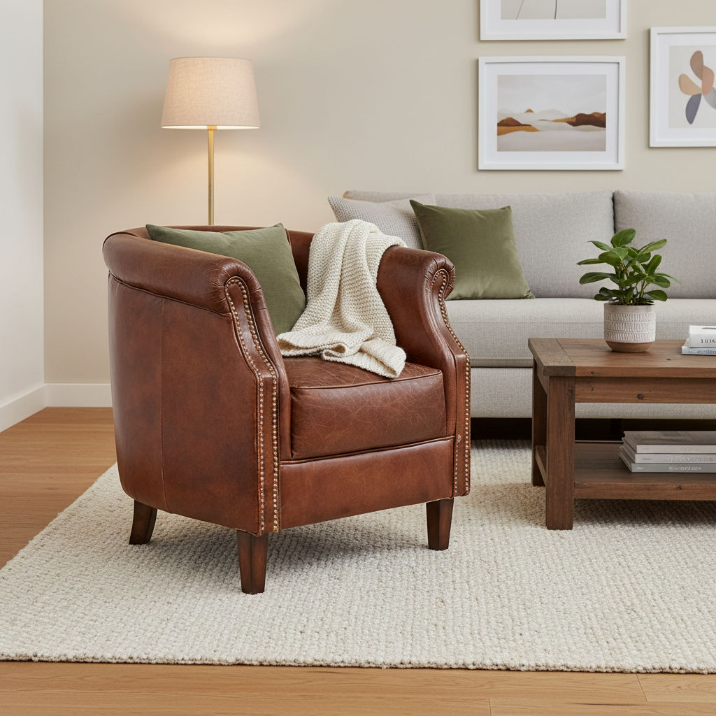 ECLIPSE AGED LEATHER TUB CHAIR - MyChocolateWood