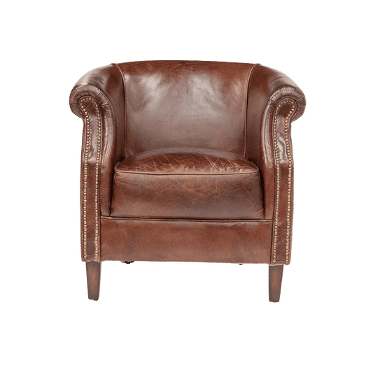 ECLIPSE AGED LEATHER TUB CHAIR - MyChocolateWood
