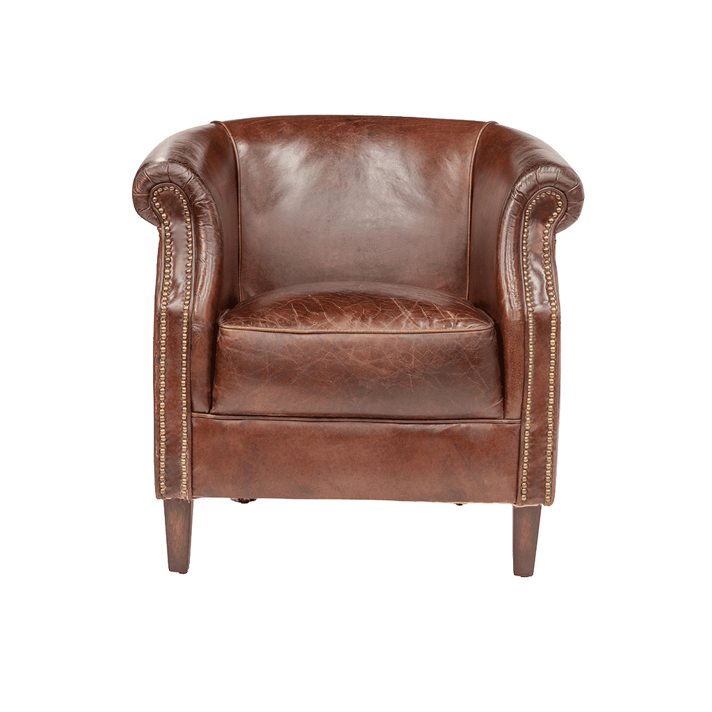 ECLIPSE AGED LEATHER TUB CHAIR - MyChocolateWood