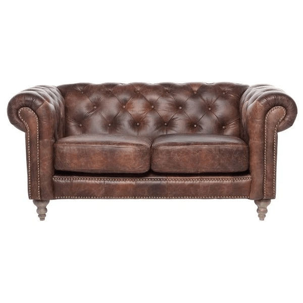 ELAINE 2-SEATER AGED LEATHER SOFA IN DISTRESSED BROWN - MyChocolateWood