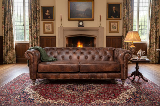 ELAINE 3-SEATER AGED LEATHER SOFA IN DISTRESSED BROWN - MyChocolateWood