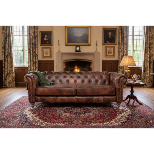 ELAINE 3-SEATER AGED LEATHER SOFA IN DISTRESSED BROWN - MyChocolateWood