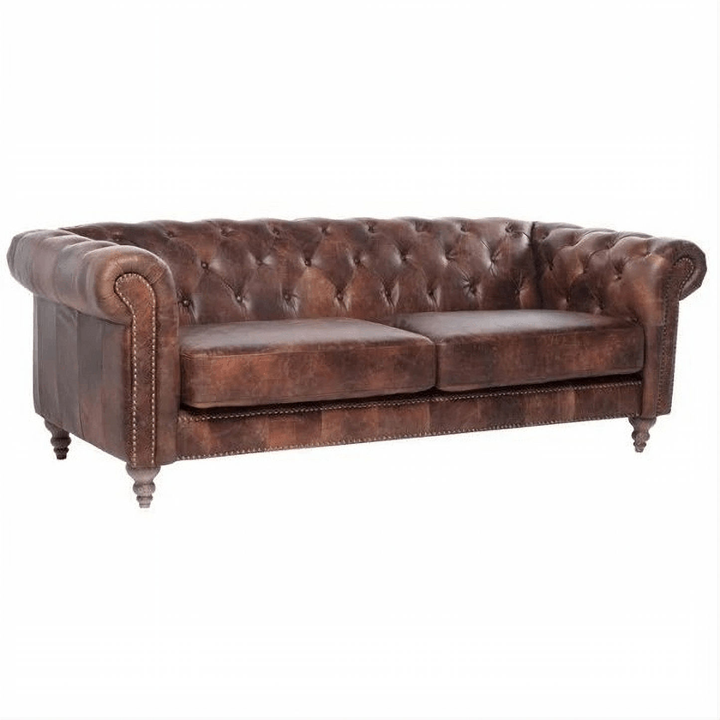 ELAINE 3-SEATER AGED LEATHER SOFA IN DISTRESSED BROWN