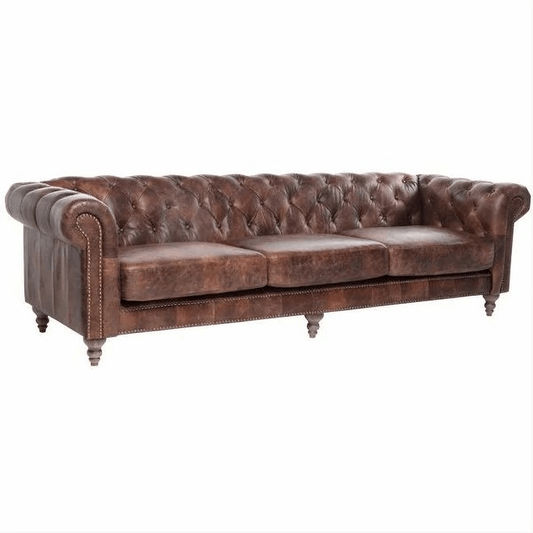 ELAINE 4-SEATER AGED LEATHER SOFA IN DISTRESSED BROWN