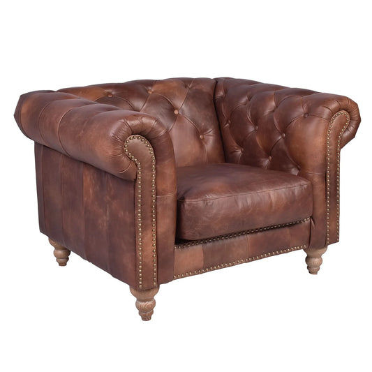 ELAINE AGED LEATHER ARMCHAIR IN DISTRESSED BROWN