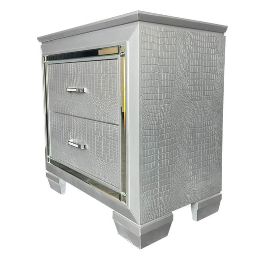 ELARA RUBBERWOOD 2 DRAWER BEDSIDE TABLE SILVER - MyChocolateWood