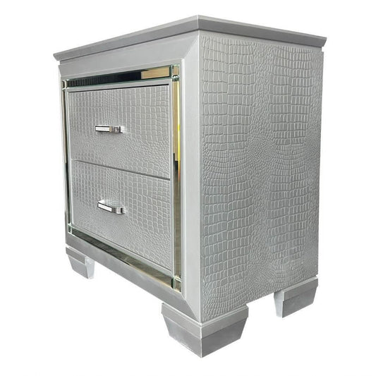 ELARA RUBBERWOOD 2 DRAWER BEDSIDE TABLE SILVER - MyChocolateWood