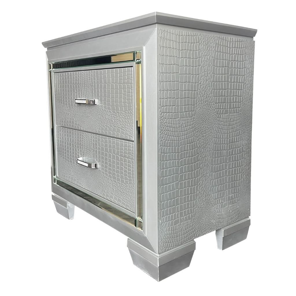 ELARA  RUBBERWOOD 2 DRAWER BEDSIDE TABLE SILVER - MyChocolateWood