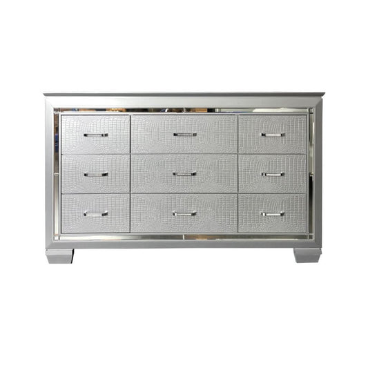 ELARA  RUBBERWOOD 9-DRAWER DRESSER CHEST OF 9 DRAWERS SILVER - MyChocolateWood