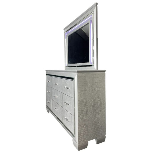 ELARA RUBBERWOOD 9-DRAWER DRESSER CHEST OF 9 DRAWERS SILVER - MyChocolateWood