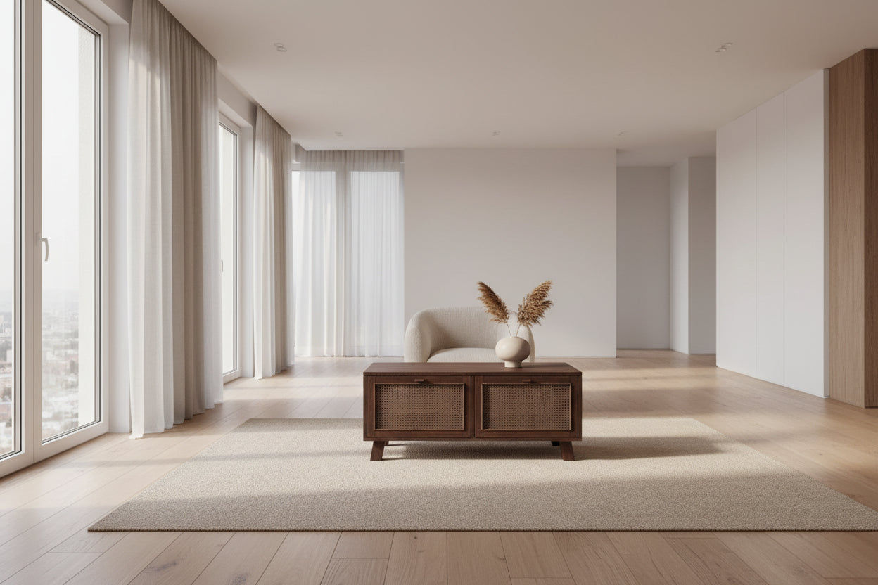 ELDRIDGE 2 DRAWERS DOUBLE FACED COFFEE TABLE IN FRUITWOOD TIMBER HONEY BROWN - MyChocolateWood