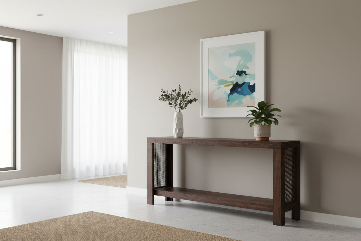 ELDRIDGE CONSOLE TABLE/HALL TABLE IN MINDI WOOD HONEY BROWN - MyChocolateWood