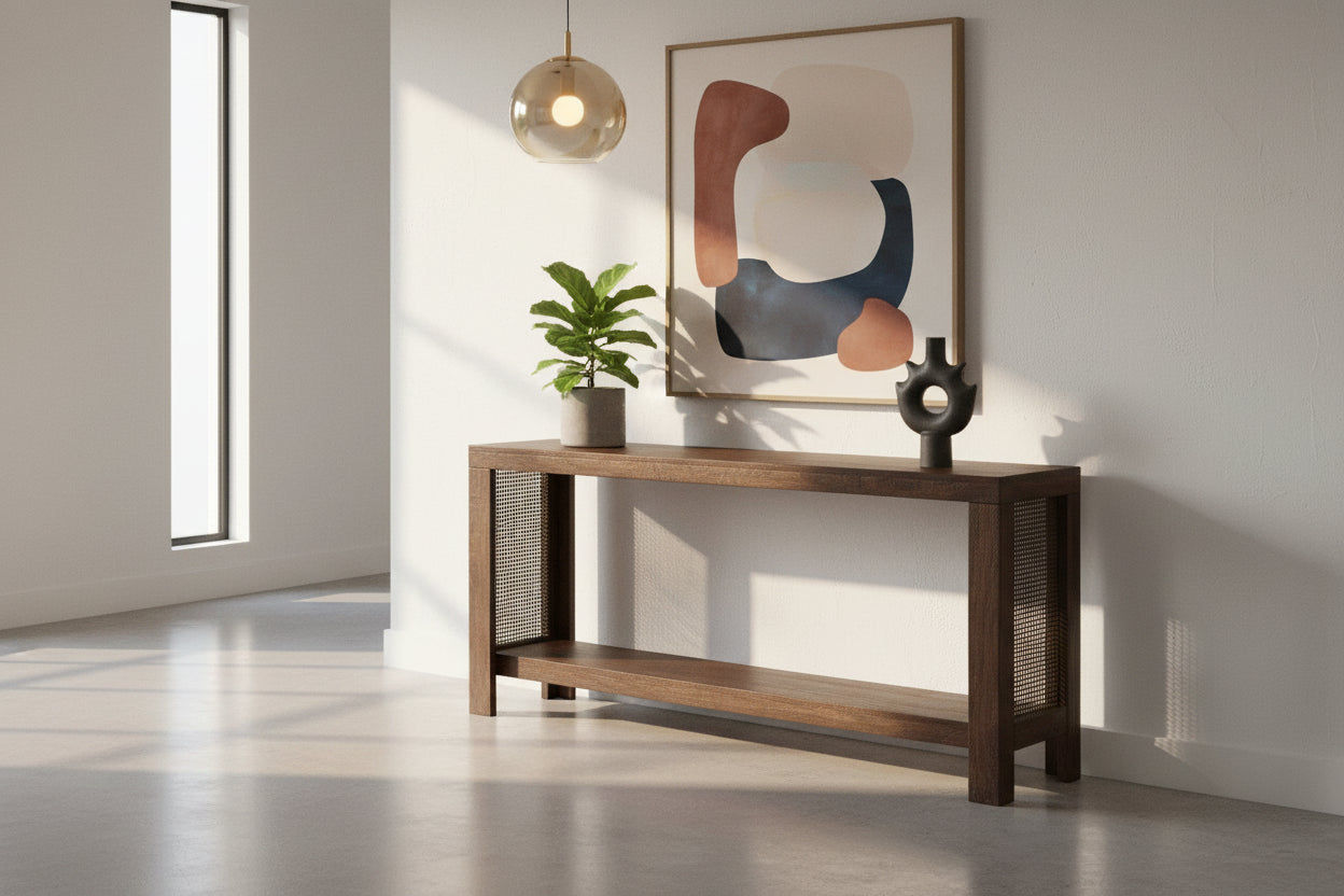ELDRIDGE CONSOLE TABLE/HALL TABLE IN MINDI WOOD HONEY BROWN - MyChocolateWood