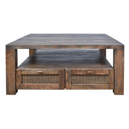 ELDRIDGE MINDI WOOD 2 DRAWERS SQUARE COFFEE TABLE IN HONEY BROWN