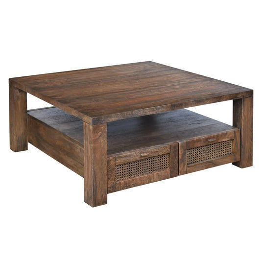 ELDRIDGE MINDI WOOD 2 DRAWERS SQUARE COFFEE TABLE IN HONEY BROWN