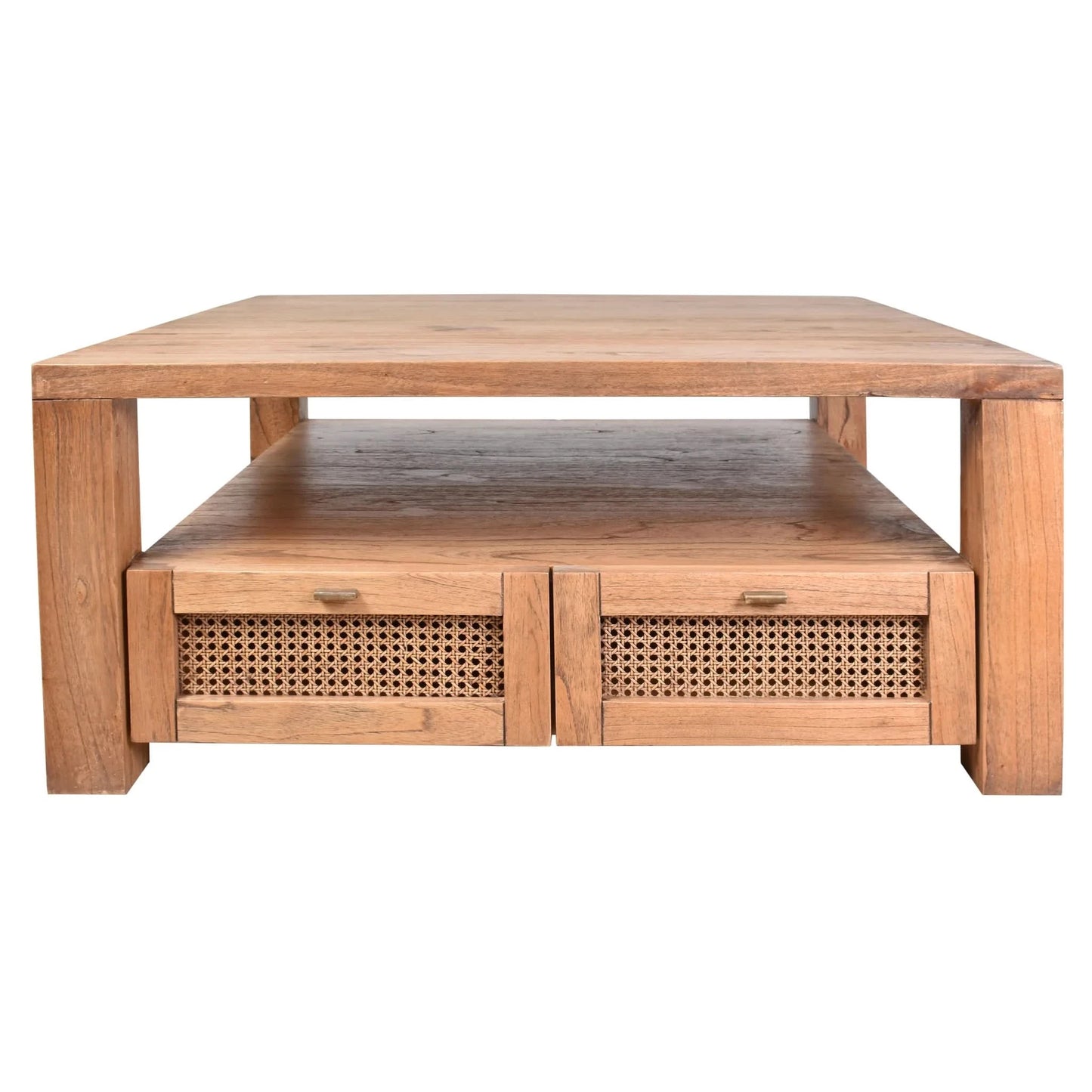 ELDRIDGE MINDI WOOD 2 DRAWERS SQUARE COFFEE TABLE IN LIGHT TOBACCO - MyChocolateWood