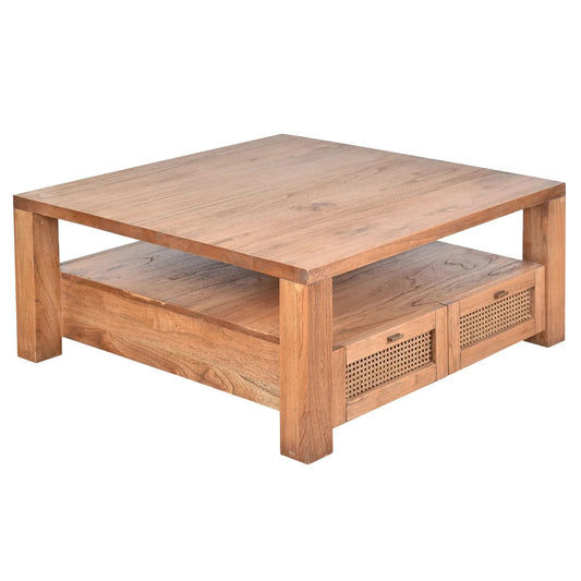 ELDRIDGE MINDI WOOD 2 DRAWERS SQUARE COFFEE TABLE IN LIGHT TOBACCO - MyChocolateWood