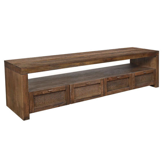 ELDRIDGE MINDI WOOD TV UNIT IN HONEY BROWN 4 DRAWERS 180CM