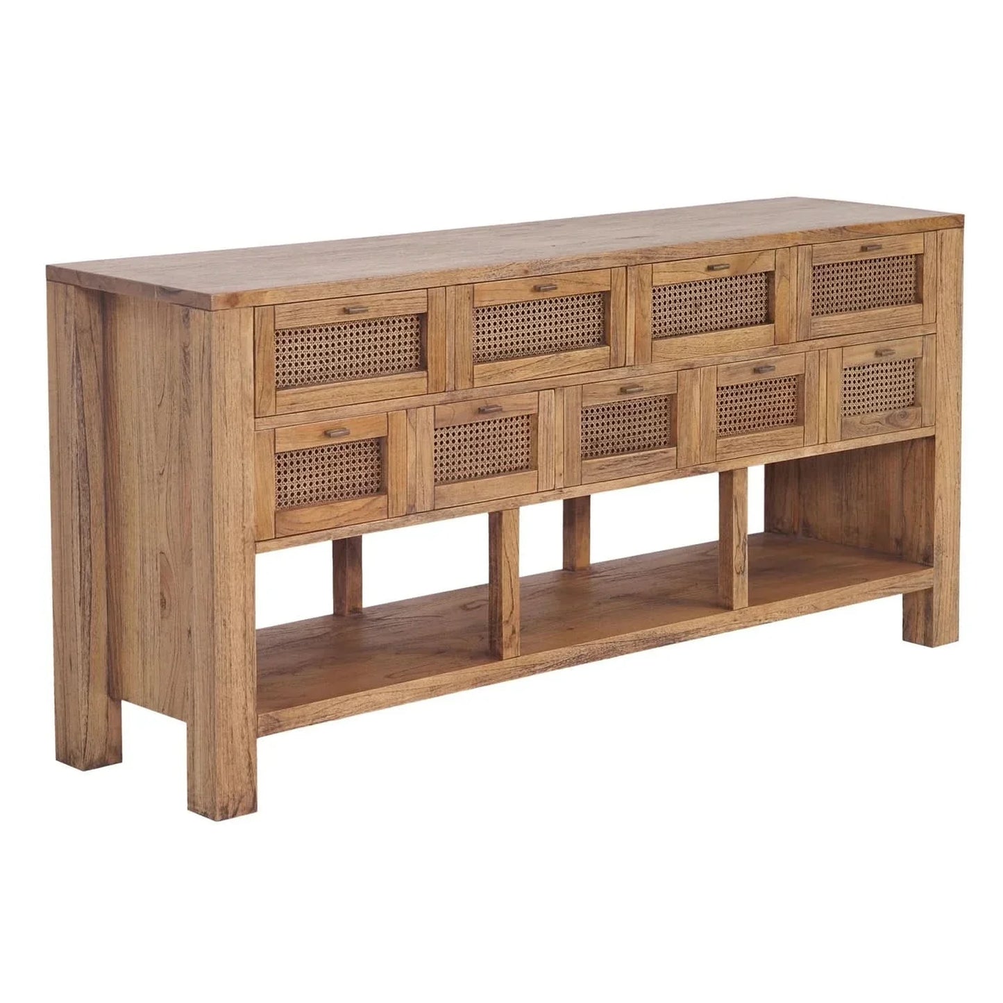 Eldridge Solid Mindi Wood 9-Drawer Buffet / Sideboard 180cm in Light Tobacco - Chocolate Wood