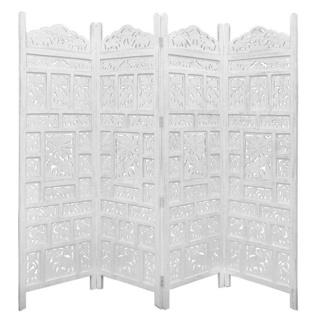 ELEPHANT SCREEN 4 PANELS IN WHITE - MyChocolateWood