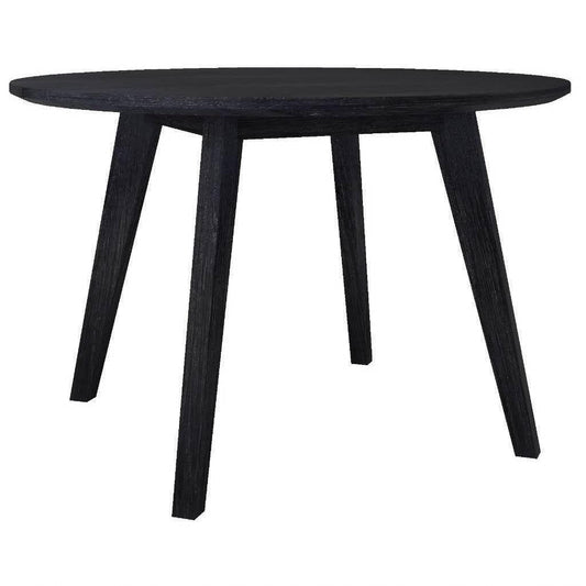 ELIJAH 5 PIECE DINING SETTING - 1 ROUND TABLE 100CM DIA + 4 DINING CHAIRS BRUSHED BLACK ACACIA