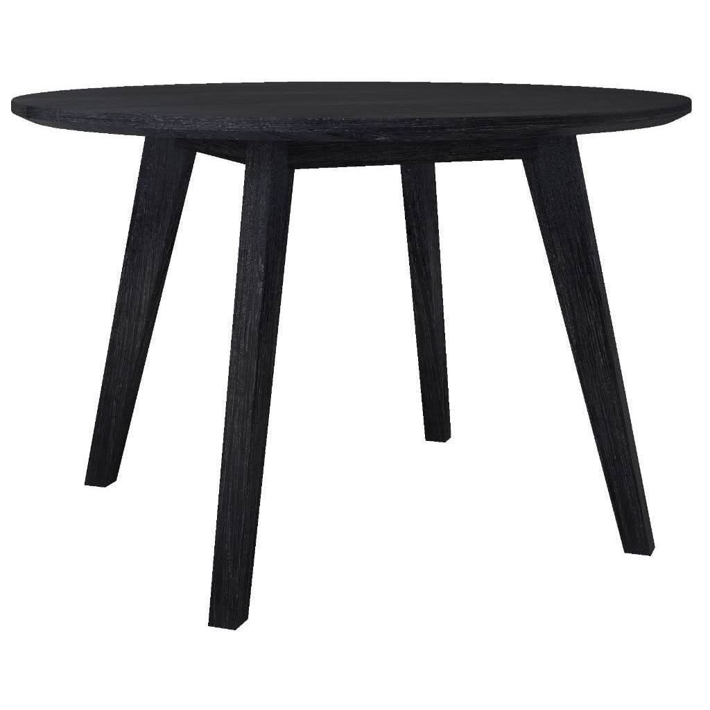 ELIJAH 5 PIECE DINING SETTING - 1 ROUND TABLE 100CM DIA + 4 DINING CHAIRS BRUSHED BLACK ACACIA - MyChocolateWood