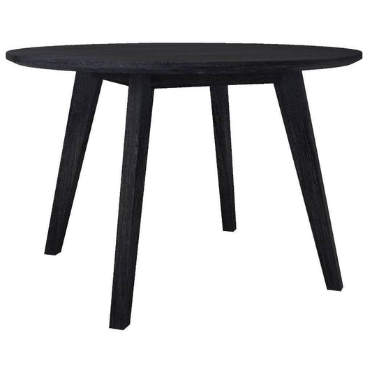 ELIJAH 5 PIECE DINING SETTING - 1 ROUND TABLE 100CM DIA + 4 DINING CHAIRS BRUSHED BLACK ACACIA - MyChocolateWood