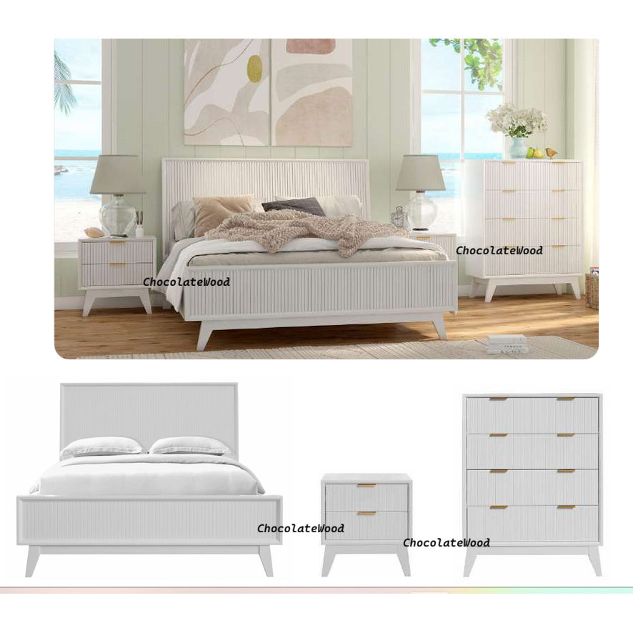 ELIJAH ACACIA WOOD 4-DRAWER TALLBOY CHEST OF  4 DRAWERS IN WHITE - MyChocolateWood