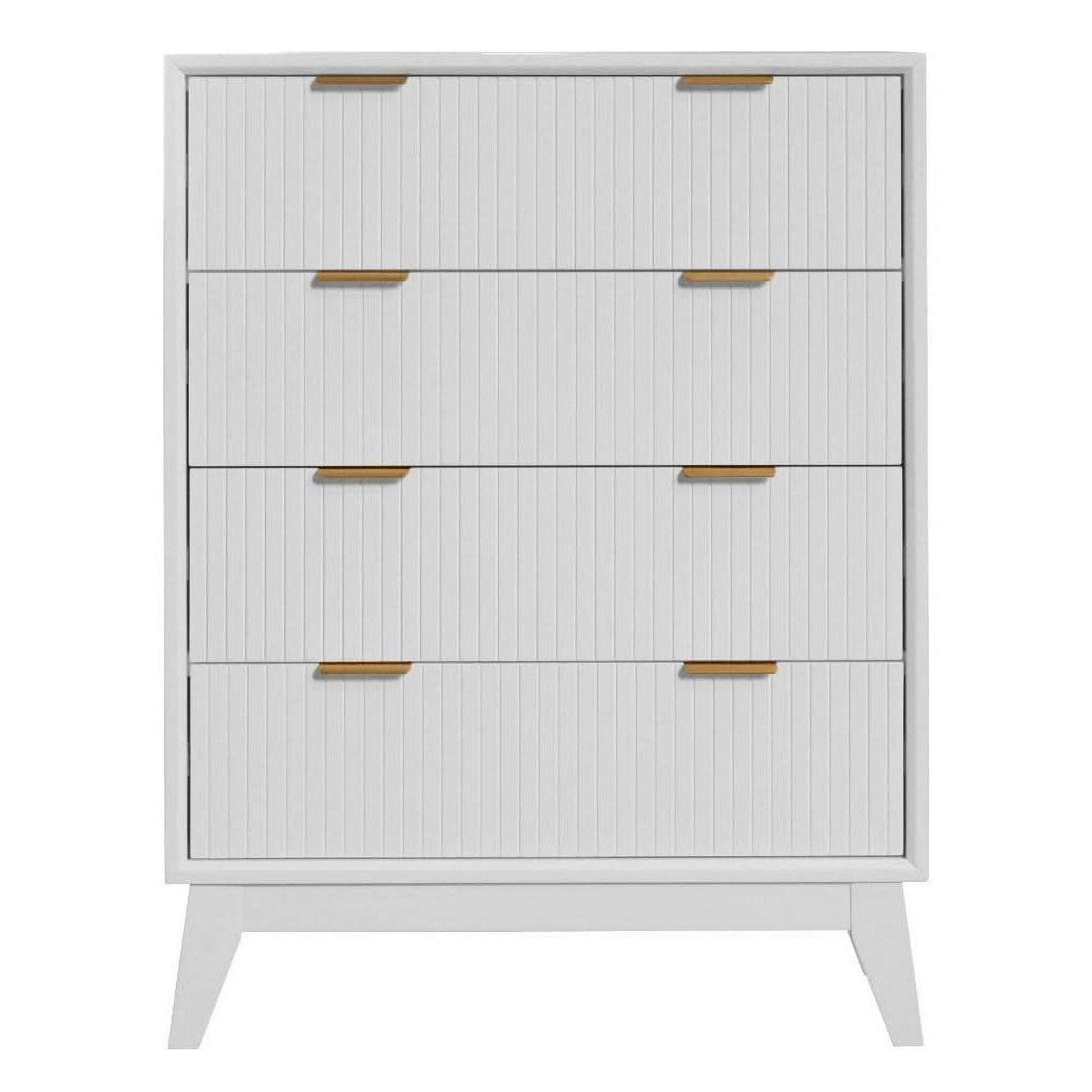 Elijah Acacia Wood 4-Drawer Tallboy in White - Chocolate Wood