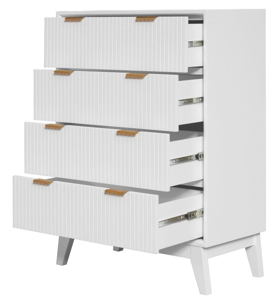 ELIJAH ACACIA WOOD 4-DRAWER TALLBOY CHEST OF  4 DRAWERS IN WHITE - MyChocolateWood